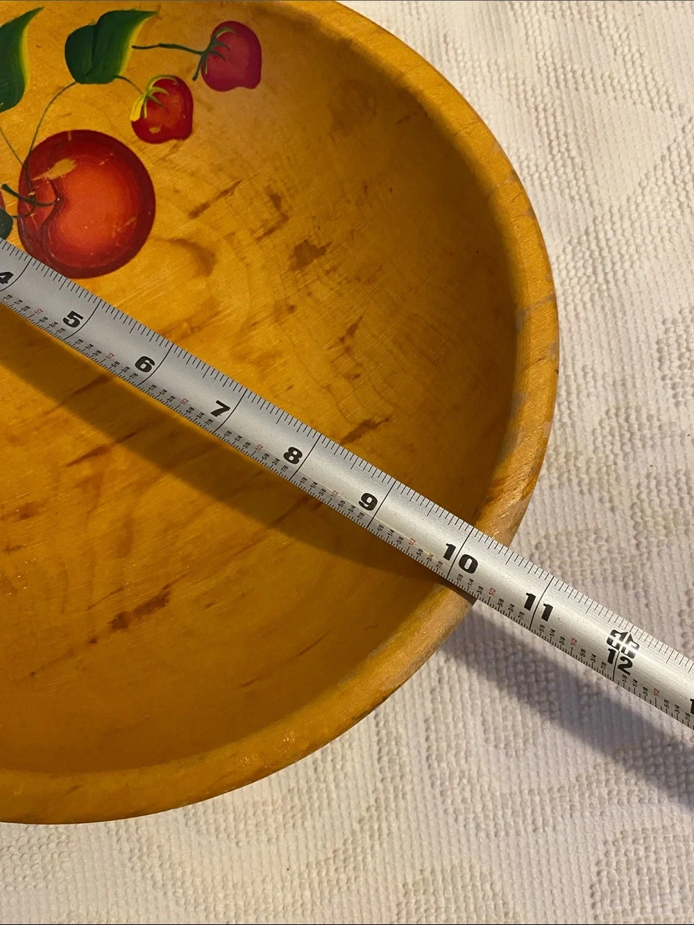 Hand-Painted Yellow Wooden Fruit Bowl - Home Dining, has wear from use.
